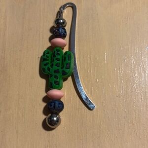 Beaded Bookmark with Green Cactus Charm